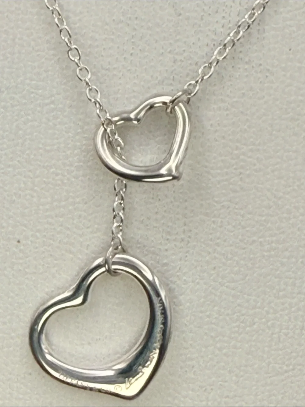 Tiffany & Co. Elsa Peretti Double Open Heart Lariat Necklace Sterling Silver